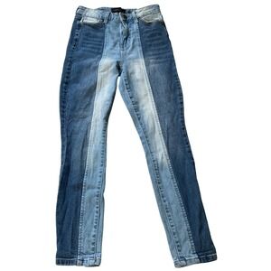 Kendall + Kylie Two Tone Colorblock Skinny Jeans Blue Denim High Rise Size 5/27